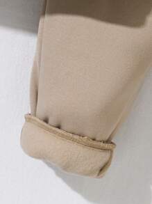 SHEIN 2 件装年轻男孩休闲运动条纹口袋长袖棒球领拉链夹克和纯色抽绳裤针织 2 件装，适合学校、花园、海滩、生日、春季、夏季、秋季、冬季 - 卡其色 - 查看 7