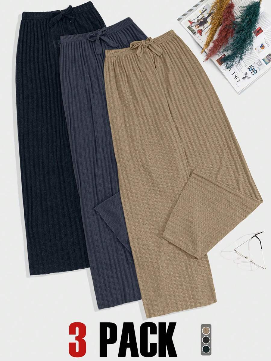 EURMUSE 100%Cotton 3 Pcs Solid Knit Pant Set - Grey - View 1