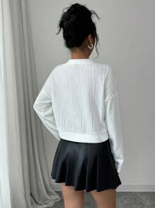 SHEIN Unity 蝴蝶结撞色口袋纹理卫衣套头衫秋季 - 白色 - 查看 2