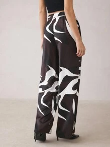 BizChic 印花几何图案长裤，适合春夏、圣诞派对、感恩节、新年假期的女士办公室裤子，优雅 - 咖啡棕 - 查看 3