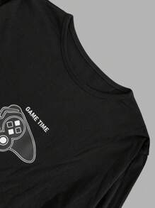 EURMUSE 男士舒适休闲印花长袖 T 恤和格子裤睡衣套装 - 黑色 - 查看 3