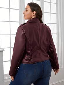 CosyJoli Veste en PU à manches longues ample et décontractée de base, couleur bordeaux, pour femmes grandes tailles, mode automne et hiver, style Y2K, streetwear, vêtements femme automne, vêtements femme hiver, hauts bordeaux, courbes, nouvel an, manteaux femme, fête de fin d'année