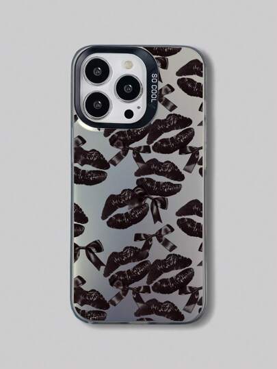 Fairycore 1 pieza Funda de teléfono con estampado de labios rosas, compatible con iPhone 11 12 13 14 15 Pro Max 16