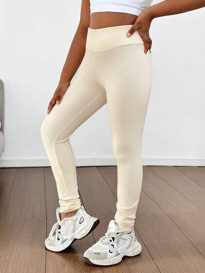 Tween Girls' Casual Elastic Waist Solid Color Leggings