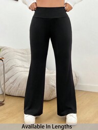 SHEIN PETITE CURVE Plus Size Solid Color High Waist Casual Pants, Wearable In All Seasons