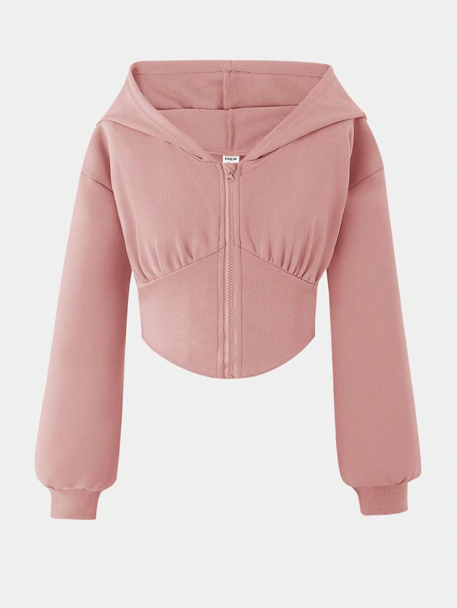 SHEIN Casual Crop Pullover Sweatshirt For Teen Girls - Pink - View 1