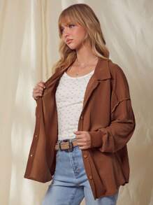 WESTFADE Áo sơ mi kiểu Tây tay dài cài nút cổ bẻ thời trang xuân hè Nashville, đường may hở - màu nâu - Xem 7