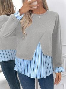 SHEIN LUNE Women's Striped Patchwork Long Sleeve Casual Sweatshirt