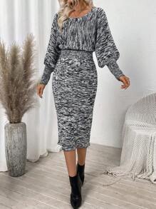 SHEIN Clasi Women Round Neck Long Sleeve Simple Knit Sweater Dress, Casual Everyday Wear Fall Cloth For Women - Multicolor - View 5