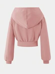 SHEIN Casual Crop Pullover Sweatshirt For Teen Girls - Pink - View 2