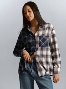 Aveloria Affinna Blusa de manga larga con diseño asimétrico a cuadros, suelta y oversize con hombros caídos, estilo casual y versátil, con un aspecto relajado y elegante, que se puede usar sola o como camisa abotonada, para mujer, ideal para el Día de San Valentín, primavera/verano