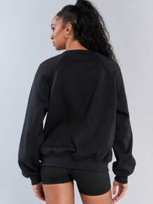 Athîral 女式休闲字母刺绣运动衫，秋季 - 黑色 - 查看 4