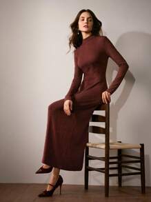 Anewsta 女士纯色立领长袖修身优雅连衣裙