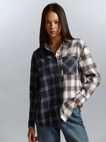 Aveloria Affinna Blusa de manga larga con diseño asimétrico a cuadros, suelta y oversize con hombros caídos, estilo casual y versátil, con un aspecto relajado y elegante, que se puede usar sola o como camisa abotonada, para mujer, ideal para el Día de San Valentín, primavera/verano