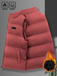 Manfinity Homme Loose Fit Men's Letter Patched Thick Padded  Vest Jacket - Coral Pink - View 3