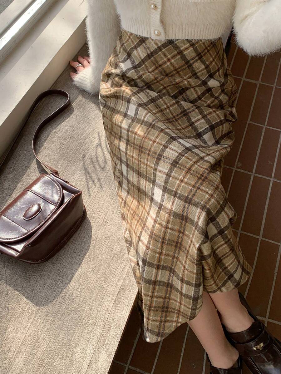 DAZY 女士格子简约 A 字裙，休闲日常穿着