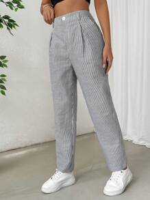 SHEIN EZwear Striped Print High Waist Straight Leg Pants