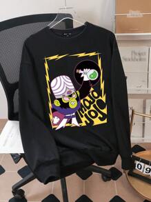 THE POWERPUFF GIRLS X SHEIN Men's Casual Cartoon Print Crew Neck Sweatshirt, Autumn