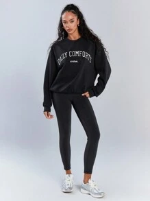 Athîral Women's Casual Letter Print Round Neck Long Sleeve Sweatshirt, Daily Wear - Black - View 1