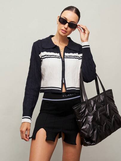 Activina Kontrastfärgad sportstickad jacka för kvinnor