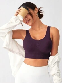 SHEIN Minimalist Seamless Adjustable Back Hook Sports Bra - Purple - View 3