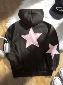 Girls' Star Embroidery Zip-Up Hooded Sweatshirt, Autumn/Winter - Black - View 1
