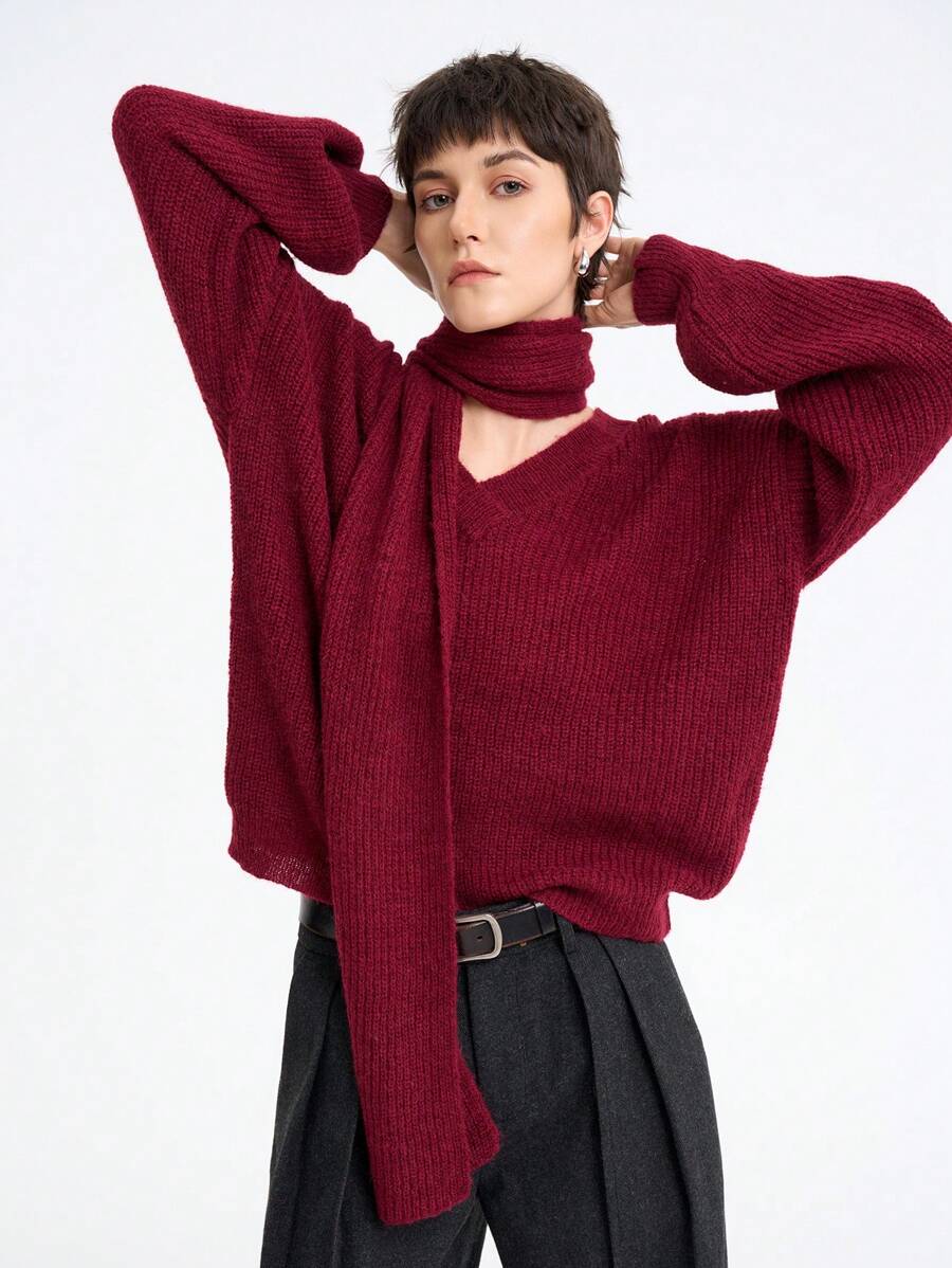 Aalyst Casual Solid Color Lantern Sleeve Sweater, Autumn/Winter