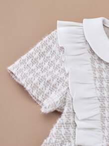 PrepCrw Young Girls' Khaki Woven Cinched Waist Color Block Collar A-Line Dress, Spring And Autumn