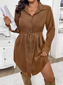 SHEIN Frenchy Plus Size Casual French Style Waist Drawstring Solid Color Asymmetric Hem Dress