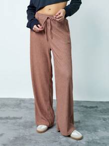 Flirla 1 pieza Pantalones rectos de punto con cintura elástica y cordón, cómodos y casuales, para otoño/invierno, para mujer