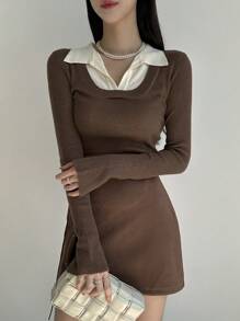 DAZY Women Solid Color Tie-Up Fitted Skirt - Brown - View 7