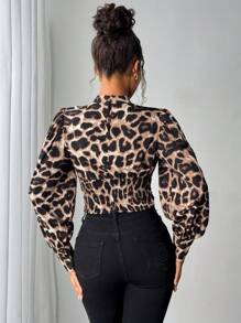 Chiquease Dames Stand Collar Lange Mouw Luipaard Print Casual Shirt