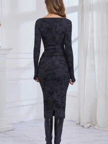 INAWLY Vestido ajustado con adorno de encaje y estampado floral, estilo europeo