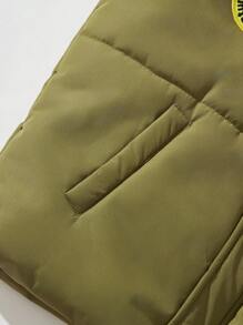 SHEIN Boys' Fashionable Sleeveless Padded Vest With Logo - Army Green - View 6