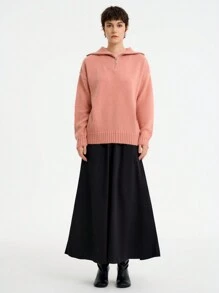 Aalyst 女士休闲落肩纯色针织毛衣，秋冬针织套头衫 - 粉色 - 查看 3