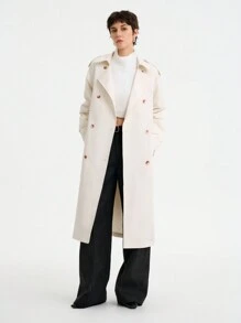 Aalyst Herfst casual effen kleur double-breasted lange trenchcoat