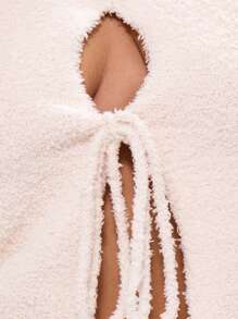 Musera Sport 露背系带宽松针织套头衫，适合秋冬季感恩节、圣诞节和新年等场合。 - 米色 - 查看 4