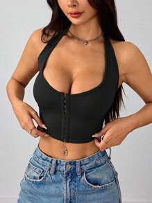 INAWLY Effen Halter Hals Eenvoudig Camisole Voor Dames, Casual Dagelijkse Kleding