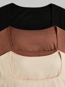 Calvaya 3 件大码女士休闲保暖长袖保暖内衣带内置胸罩 T 恤套装，适合秋季/冬季春季 - 彩色 - 查看 7