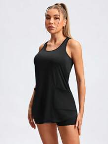 时尚休闲连衣裙搭配紧身裤，简约时尚，日常穿着 - 黑色 - 查看 3