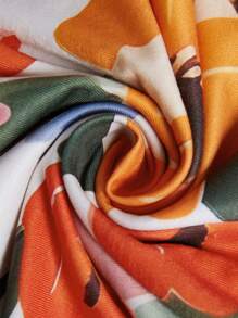 SHEIN LUNE Áo thun dệt kim cổ tròn in hoa thông thường, hoàn hảo cho những chuyến đi chơi mùa hè - trái cam - Xem 3