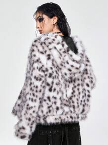 ROMWE Grunge Punk 感恩节女款韩流朋克风人造毛皮加厚连帽外套，秋冬款 - 白色 - 查看 2