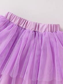 2pcs/Set Girls' Minimalistic Purple Long Sleeve Sweatshirt & Tulle Skirt Outfit
