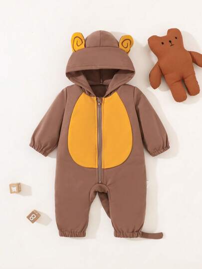 SHEIN Noworodkowy, uroczy kombinezon z motywem małpki, odpowiedni na święta, sesje zdjęciowe, wyjścia i do codziennego noszenia w domu