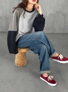 FRIFUL Women Casual Colorblock Raglan Sleeve Sweatshirt For Autumn/Winter