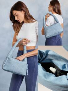 GLOWMODE 6L Denim Print Carry On Soft Drawstring Opening Shoulder Bag Daily Casual - Blue - View 7