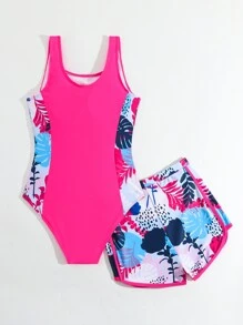 SHEIN Plus Size Printed One-Piece Swimsuit For Teen Girls - Multicolor - View 2
