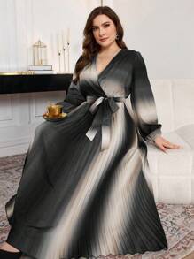 Modelyn Elegant Criss Cross V-Neck Printed Plus Size Dress Maxi Women Outfit Long Evening Dresses Fall Cloth For Women