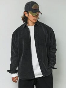 DAZY 男士休闲简约纯色衬衫，春秋季长袖男衬衣 - 灰色 - 查看 6