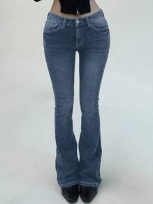 DAZY Jeans longs en denim évasé taille basse et coupe slim pour femmes